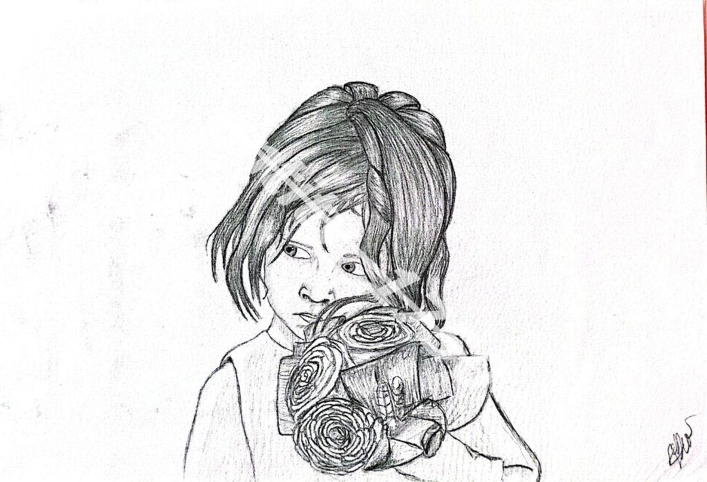 Dessin « Petite Fille et Bouquet »